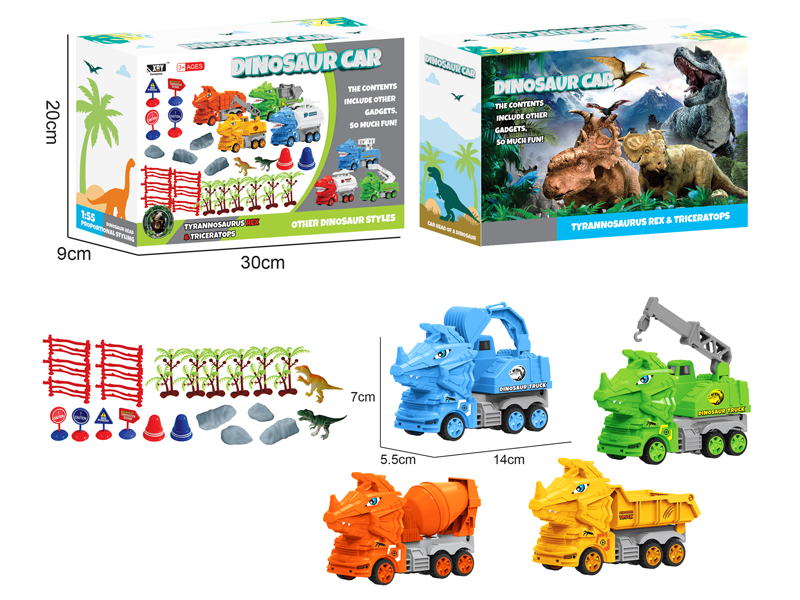 4PCS Friction Cartoon Engineering Triangle Dragon Car