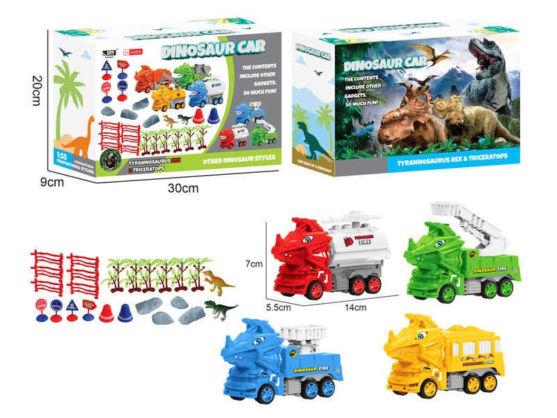 4PCS Friction Cartoon Fire Protection Triangle Dragon Car