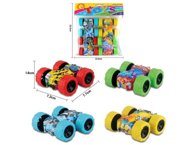 4PCS Friction Stunt Rolling Double-Sided Car