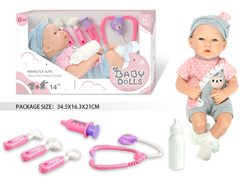 14 Inch Fully Vinyl Newborn Baby Doll With Doctor Set