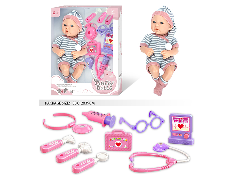 14 Inch Fully Vinyl Newborn Baby Doll With Doctor Set