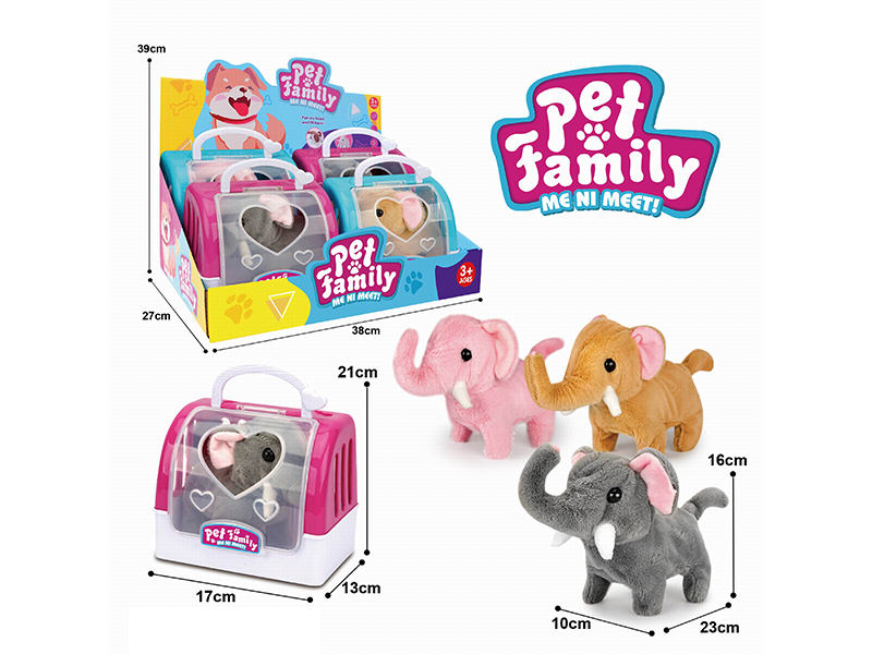 B/O Plush Walking Elephant+Portable Cage(4PCS)
