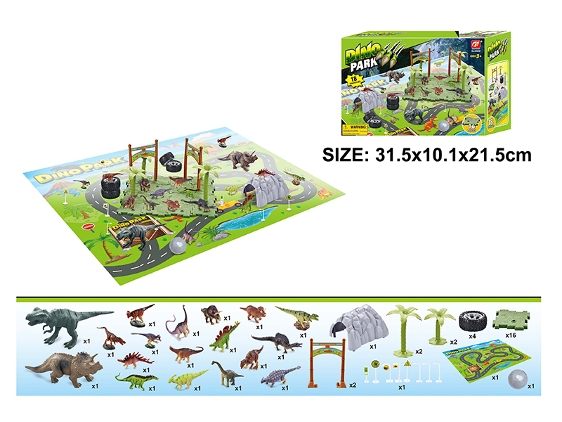 Dinosaur Park Scene Set With Map