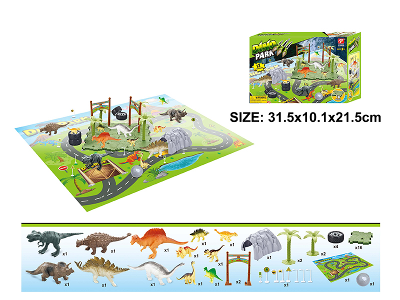 Dinosaur Park Scene Set With Map