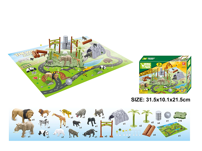 Animal Park Scene Set With Map