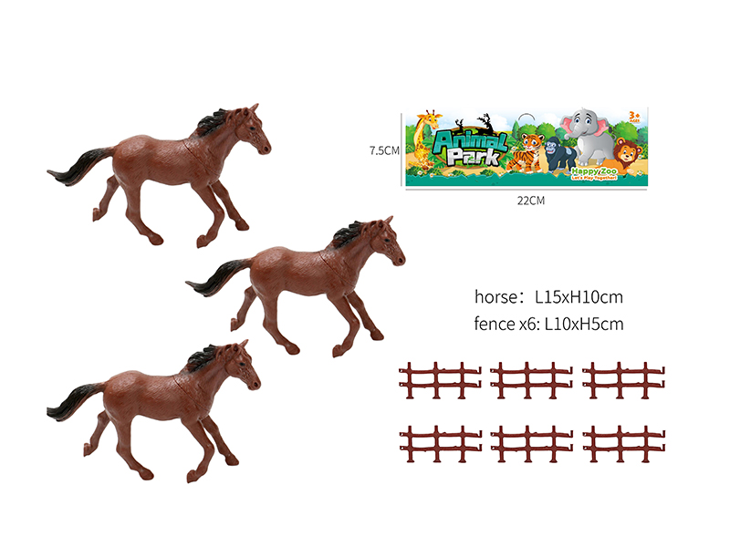 Horse Farm Set(3 Horses, 6 Fences)