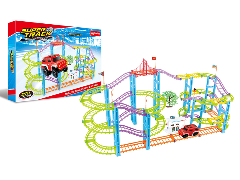 Multicolor Super Track Electric Car Set 130pcs