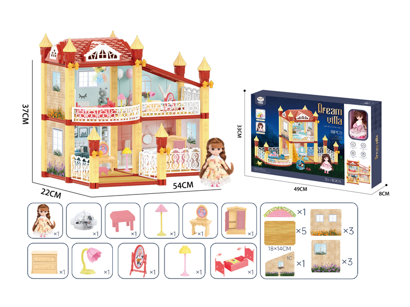 DIY Villa Toys With Light And Music+4.5-Inch Solid Doll(114PCS)