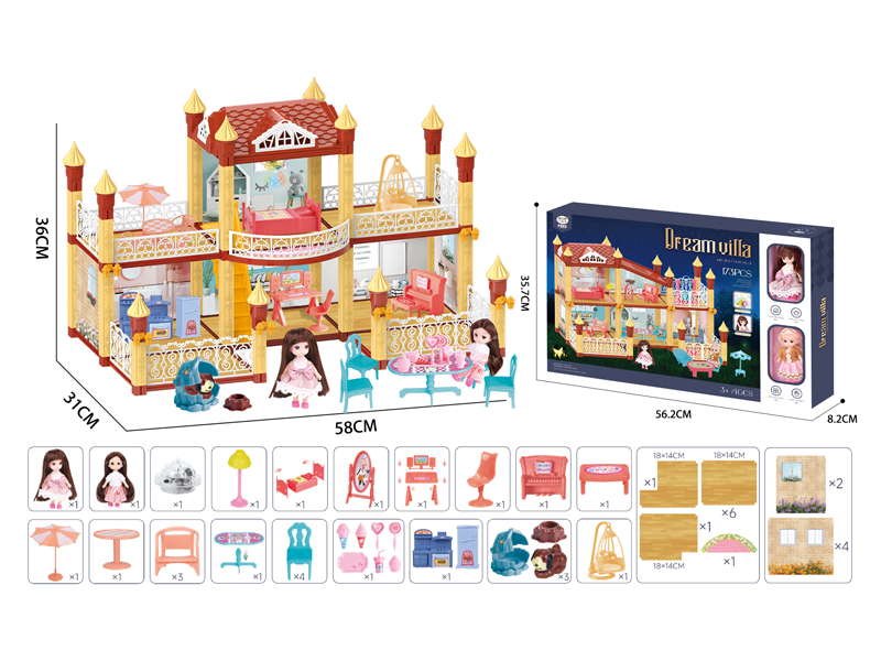 DIY Villa Toys With Light And Music+2PCS 4.5-Inch Solid Doll(183PCS)