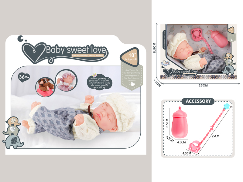 10 Inch Vinyl Baby Doll+Bottle+Milk Chain
