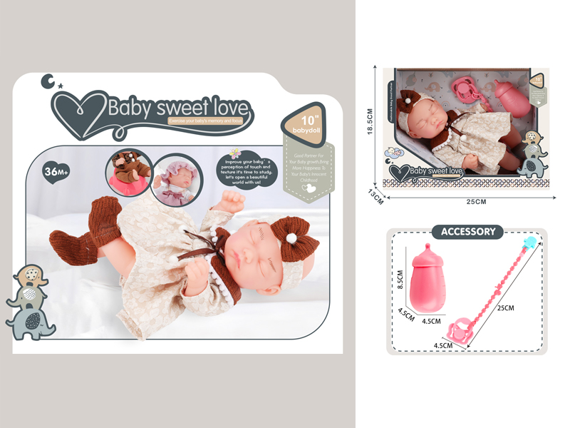 10 Inch Vinyl Baby Doll+Bottle+Milk Chain