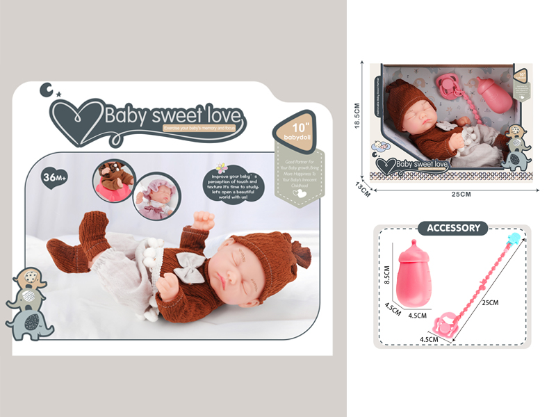 10 Inch Vinyl Baby Doll+Bottle+Milk Chain