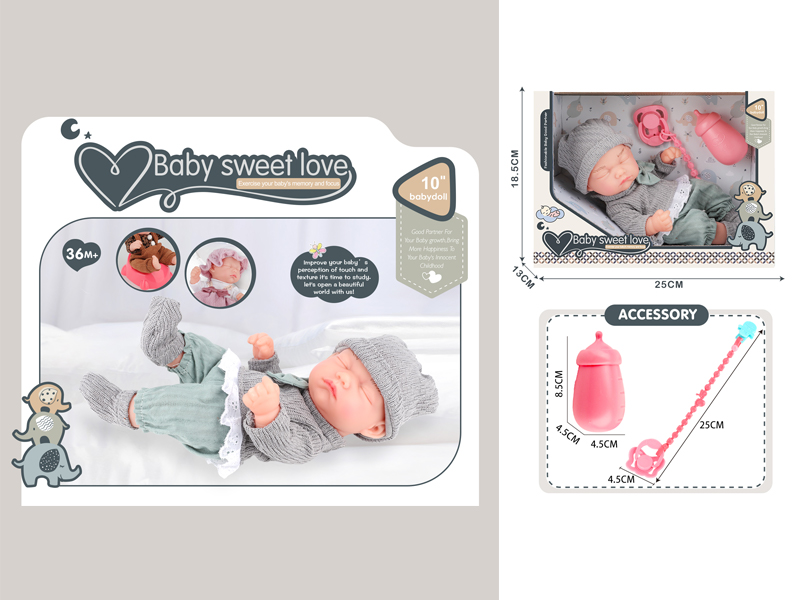 10 Inch Vinyl Baby Doll+Bottle+Milk Chain