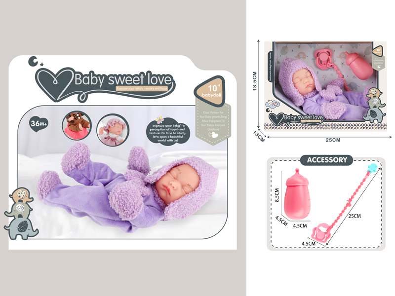 10 Inch Vinyl Baby Doll+Bottle+Milk Chain