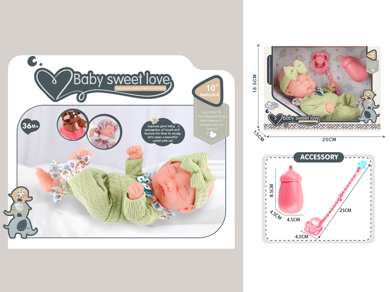 10 Inch Vinyl Baby Doll+Bottle+Milk Chain