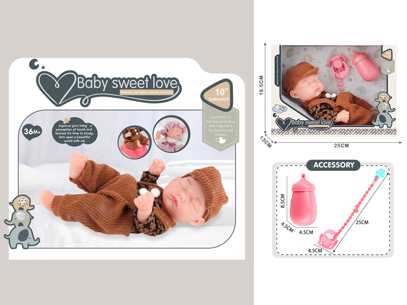 10 Inch Vinyl Baby Doll+Bottle+Milk Chain