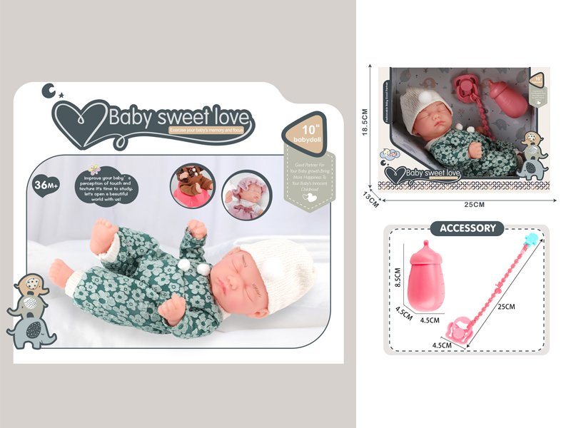 10 Inch Vinyl Baby Doll+Bottle+Milk Chain