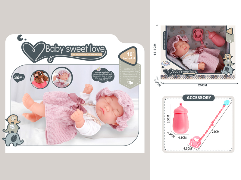 10 Inch Vinyl Baby Doll+Bottle+Milk Chain