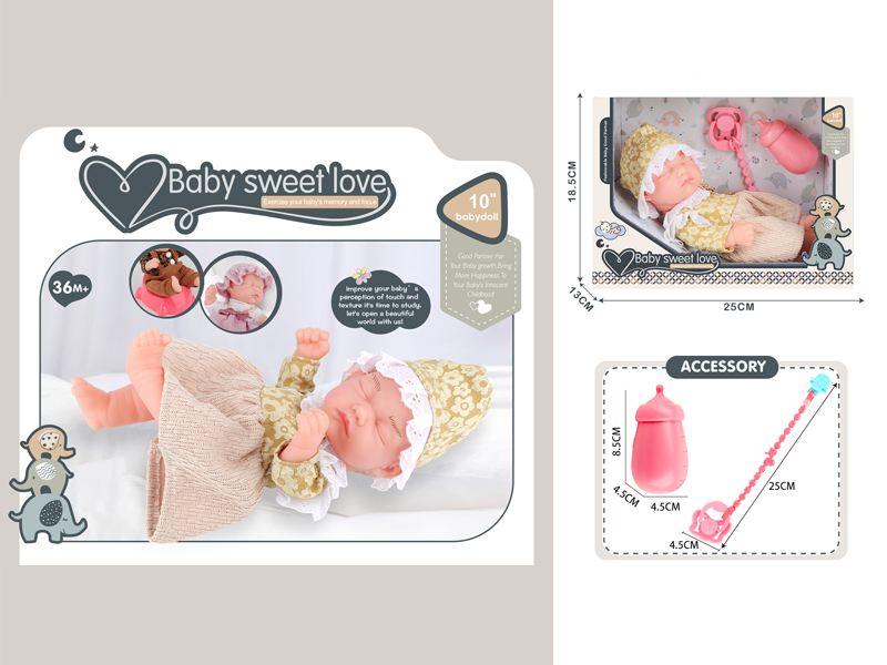 10 Inch Vinyl Baby Doll+Bottle+Milk Chain