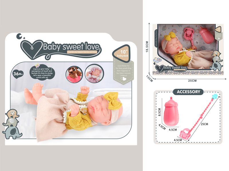 10 Inch Vinyl Baby Doll+Bottle+Milk Chain