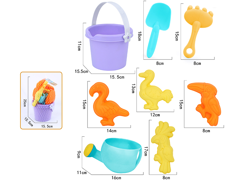 8pcs Soft Plastic Bird Sand Molds Sand Bucket Set