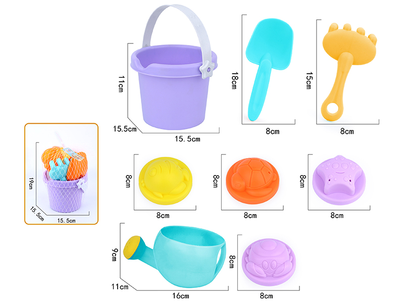 8pcs Soft Plastic Animal Sand Molds Sand Bucket Set