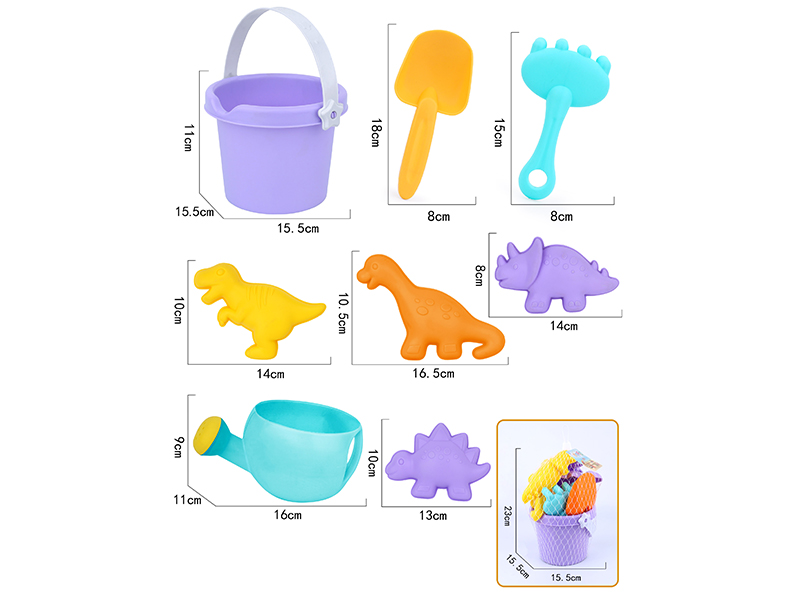 8pcs Soft Plastic Dinosaur Sand Molds Sand Bucket Set