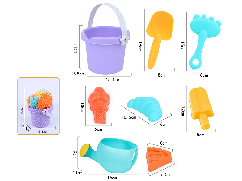 8pcs Soft Plastic Food Sand Molds Sand Bucket Set
