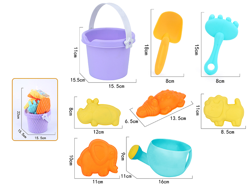 8pcs Soft Plastic Wild Animals Sand Molds Sand Bucket Set