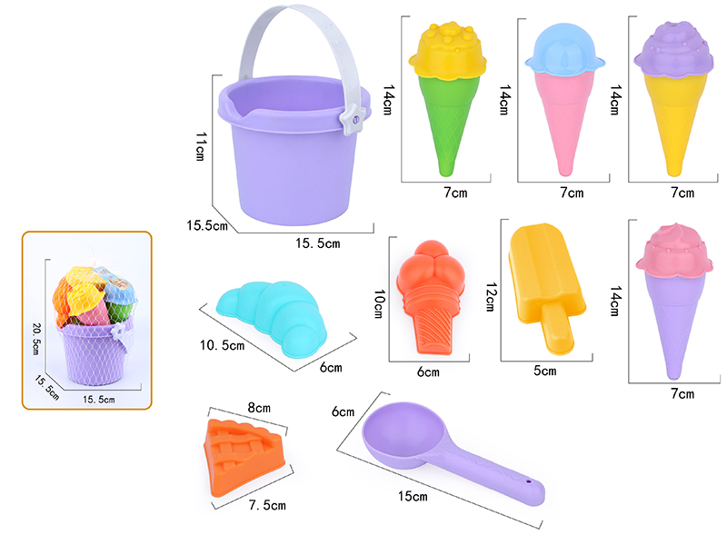 14pcs Soft Plastic Ice Cream Sand Molds Sand Bucket Set