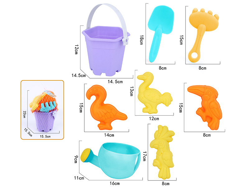 8pcs Soft Plastic Bird Sand Molds Sand Bucket Set