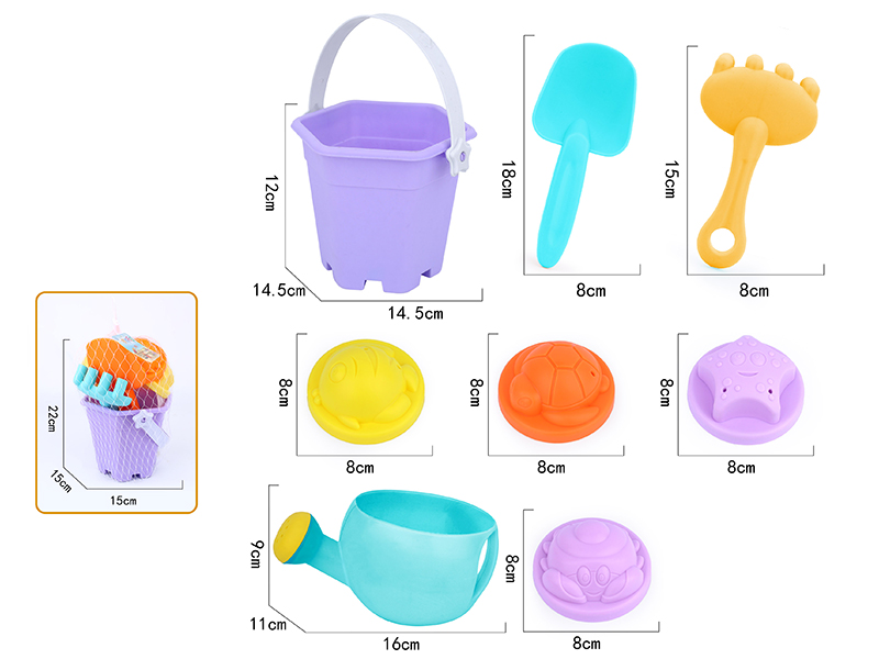 8pcs Soft Plastic Animals Sand Molds Sand Bucket Set