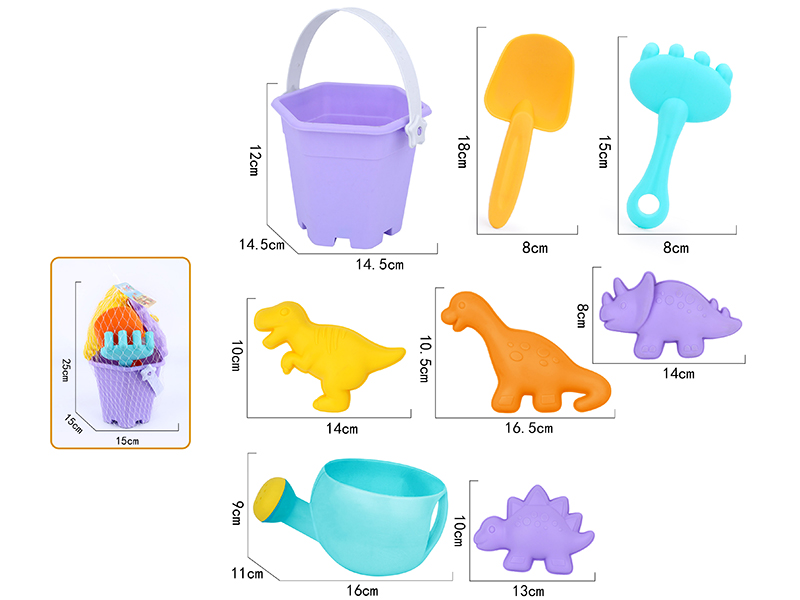 8pcs Soft Plastic Dinosaur Sand Molds Sand Bucket Set