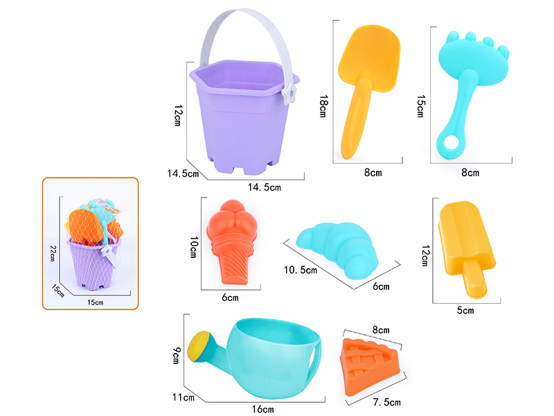 8pcs Soft Plastic Food Sand Molds Sand Bucket Set