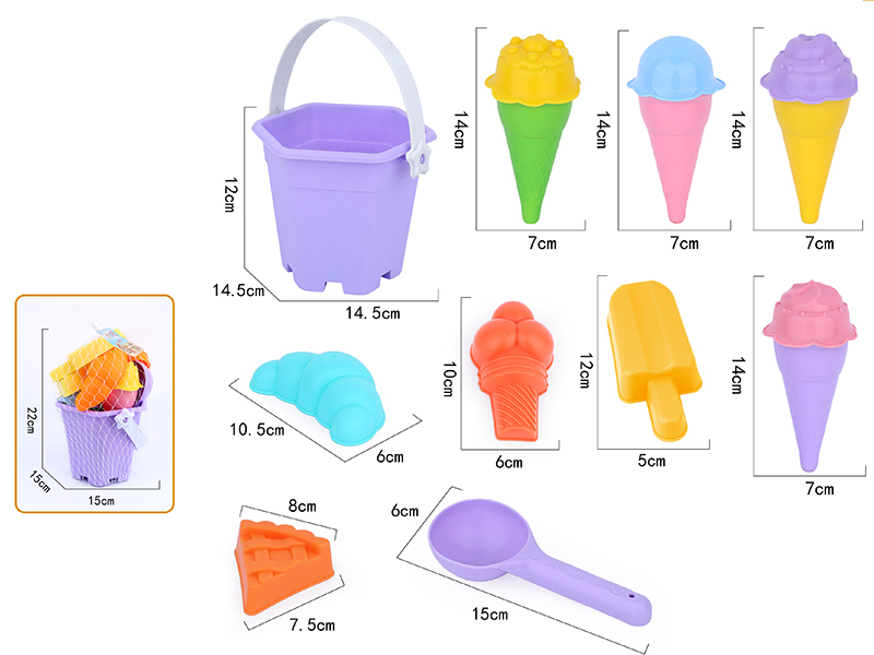 14pcs Soft Plastic Ice Cream Sand Molds Sand Bucket Set