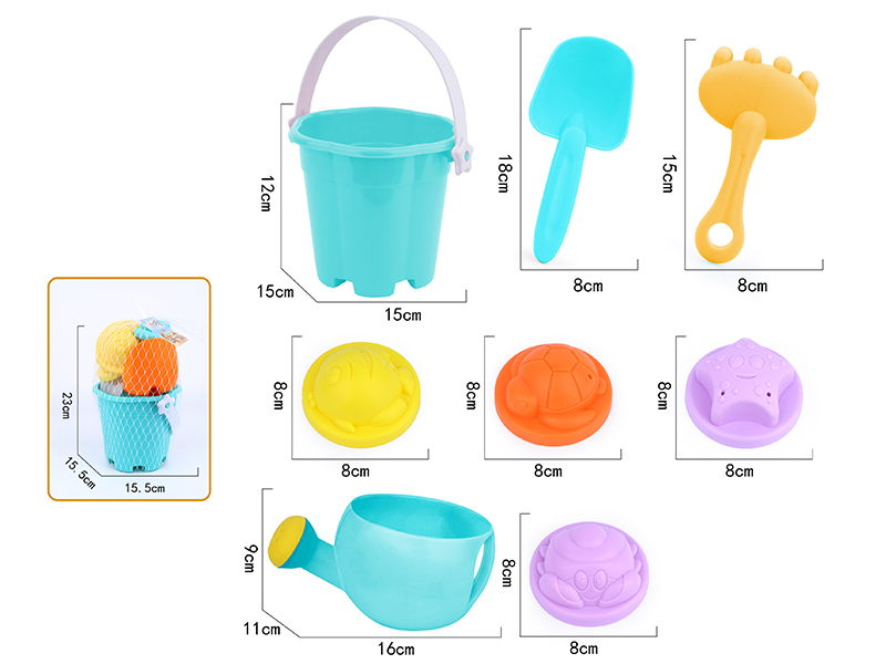 8pcs Soft Plastic Animals Sand Molds Sand Bucket Set