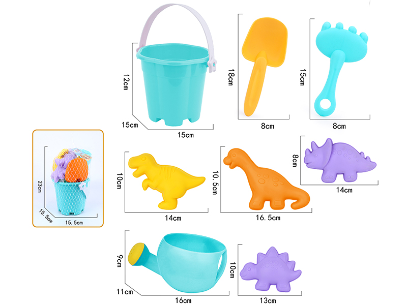 8pcs Soft Plastic Dinosaur Sand Molds Sand Bucket Set