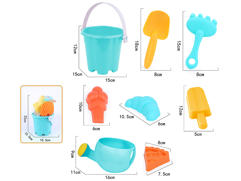 8pcs Soft Plastic Food Sand Molds Sand Bucket Set