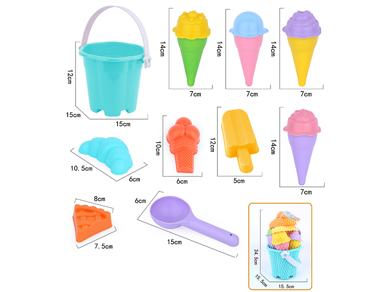 14pcs Soft Plastic Ice Cream Sand Molds Sand Bucket Set
