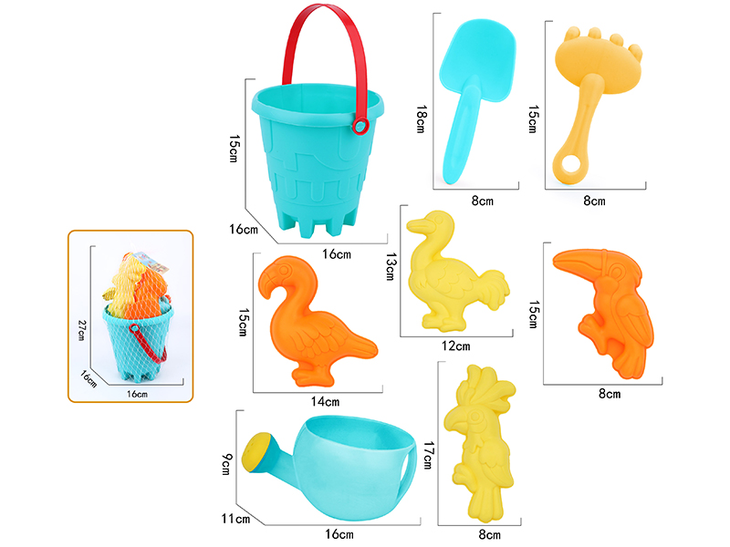 8pcs Soft Plastic Bird Sand Molds Sand Bucket Set