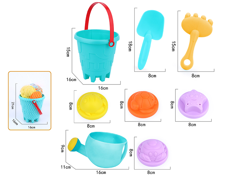 8pcs Soft Plastic Animals Sand Molds Sand Bucket Set