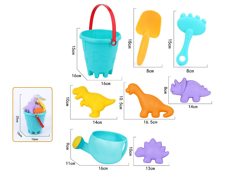 8pcs Soft Plastic Dinosaur Sand Molds Sand Bucket Set