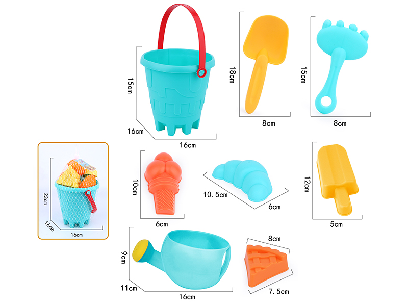 8pcs Soft Plastic Food Sand Molds Sand Bucket Set
