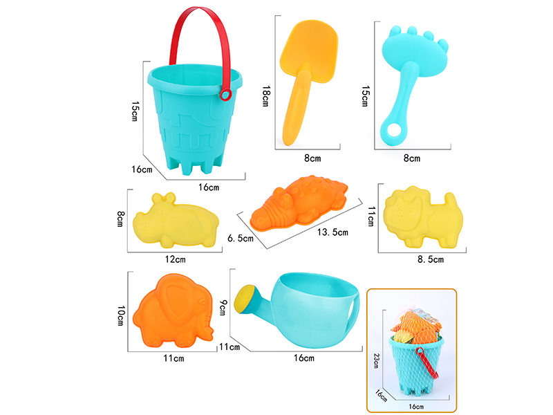 8pcs Soft Plastic Wild Animals Sand Molds Sand Bucket Set