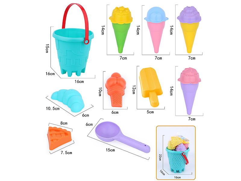 14pcs Soft Plastic Ice Cream Sand Molds Sand Bucket Set