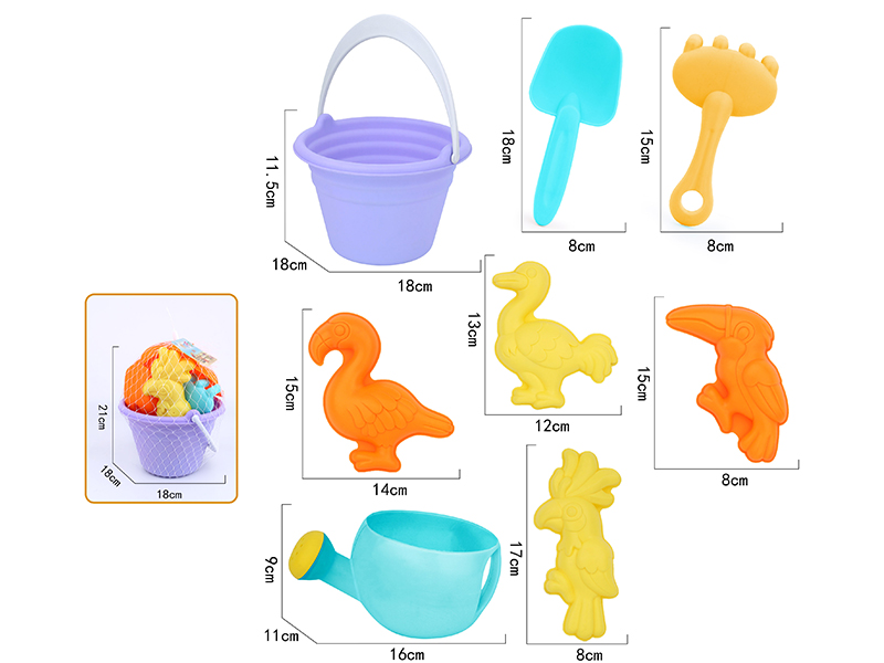 8pcs Soft Plastic Bird Sand Molds Sand Bucket Set