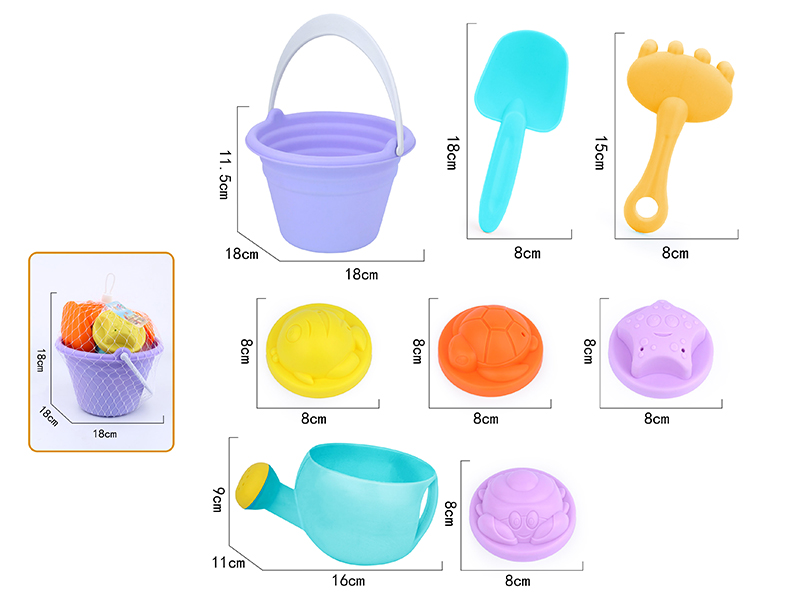 8pcs Soft Plastic Animals Sand Molds Sand Bucket Set