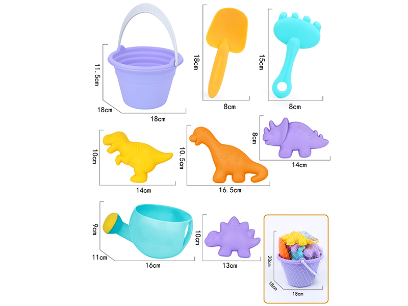 8pcs Soft Plastic Dinosaur Sand Molds Sand Bucket Set