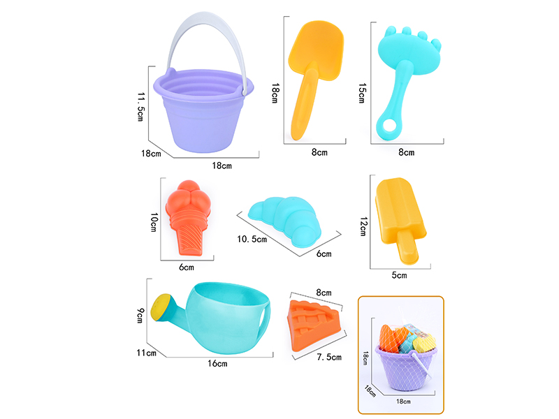 8pcs Soft Plastic Food Sand Molds Sand Bucket Set