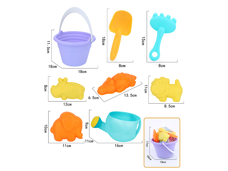 8pcs Soft Plastic Wild Animals Sand Molds Sand Bucket Set